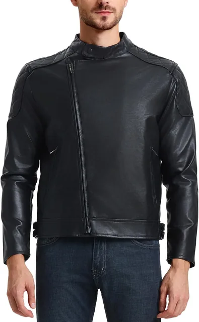 Men's faux-leather biker jacket — front view