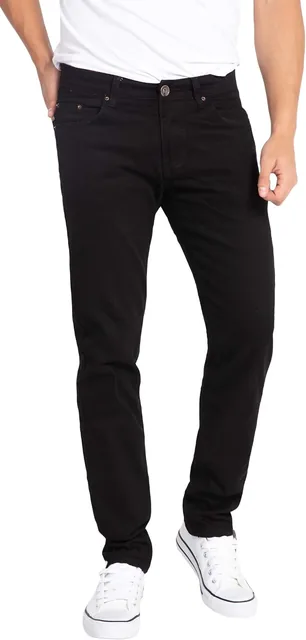 Men's black stretch jeans — front view