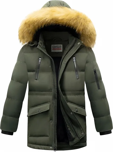 Boys' hooded winter parka — front view